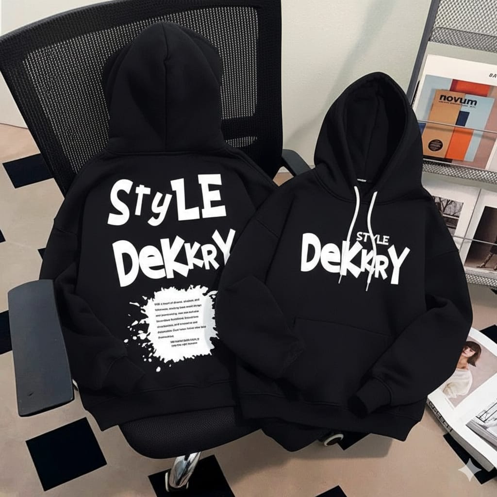 Gents Black Winter Hoodie with Front & Back Print – 300 GSM Cotton, Full Sleeve