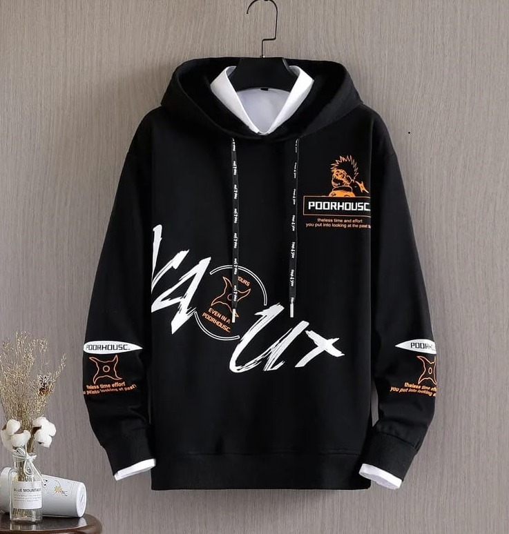 Men's Black Graphic Print Hoodie – 300 GSM Cotton