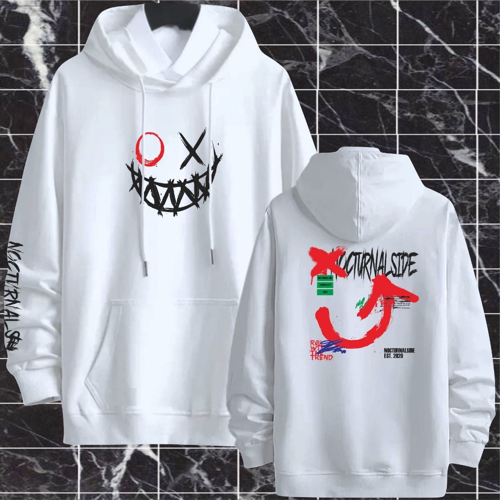 Nocturnalside Graphic Print Hoodie for Men – White, Cotton, 300 GSM