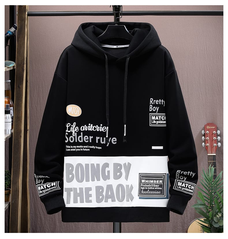 Trendy Premium Winter Cotton Hoodie – Black & White Graphic Print Full Sleeve Hoodie (300 GSM)
